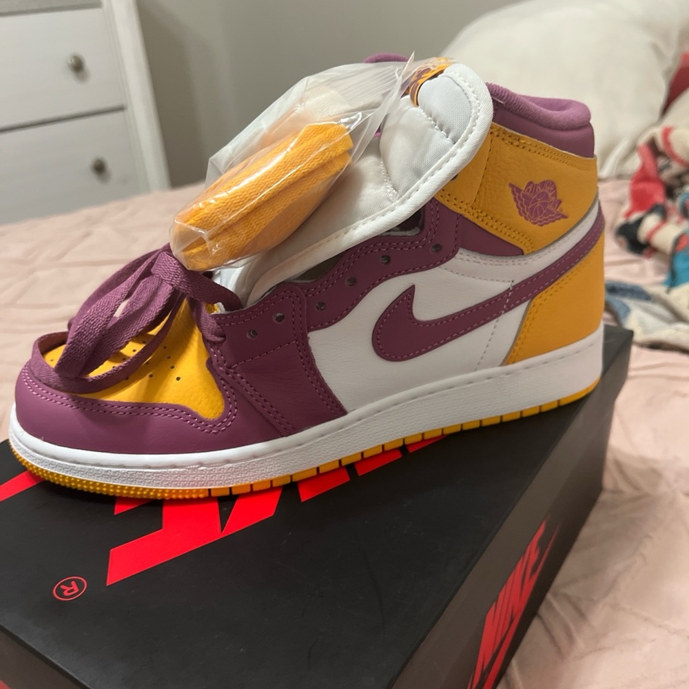 Purple and Yellow High-Top Sneakers Jordan 1s